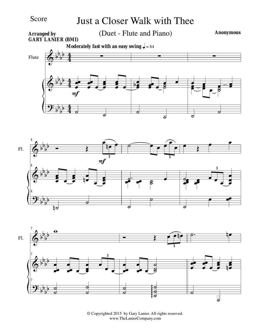 JUST A CLOSER WALK WITH THEE (Duet – Flute and Piano/Score and Parts) Woodwind Duet scores gallery preview page 2