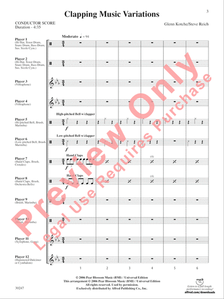 Clapping Music Variations Percussion Ensemble scores gallery preview page 4