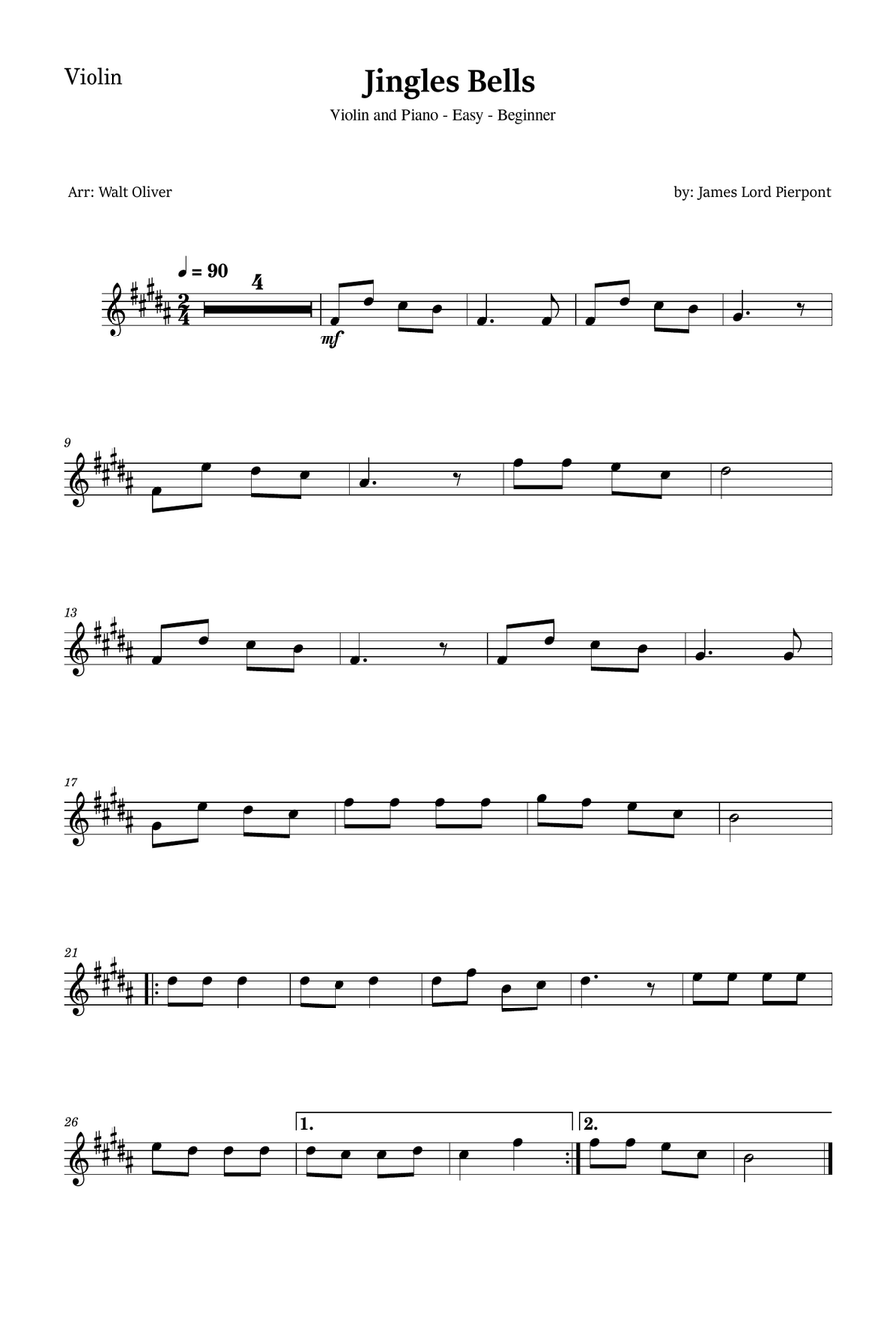 Jingle Bells for Violin and Piano (Easy - Beginner) Violin Solo scores gallery preview page 3