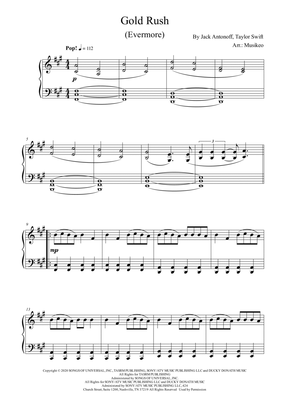 Gold Rush Piano Solo scores gallery preview page 1