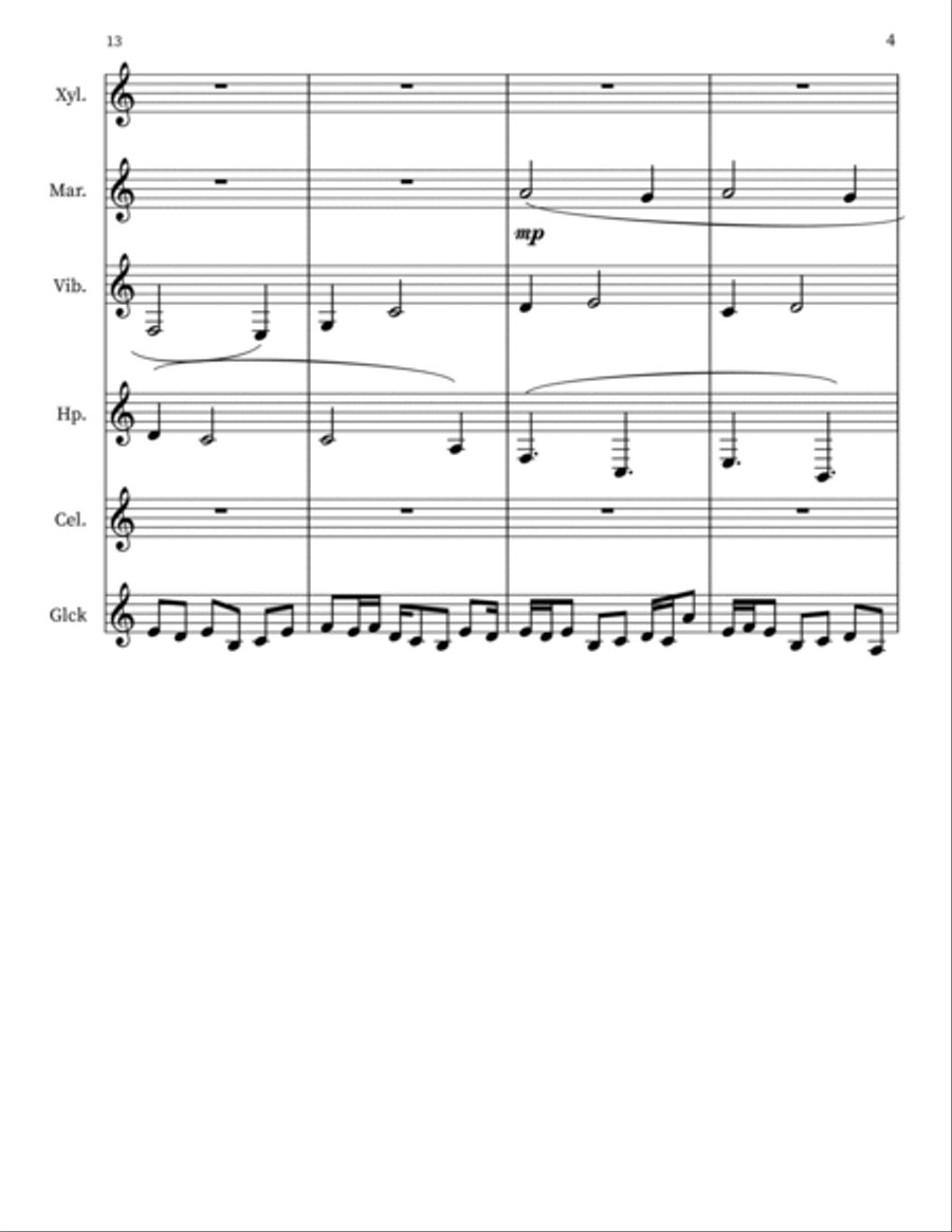 Waltz for Percussion Quartet, Harp & Celeste Small Ensemble scores gallery preview page 4
