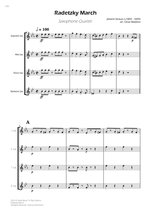 Radetzky March - Sax Quartet (Full Score) - Score Only