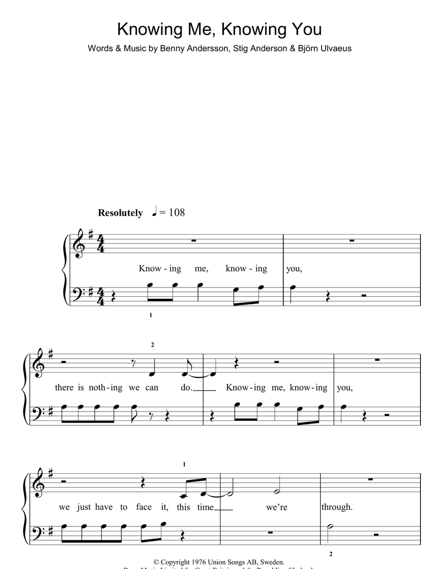 Knowing Me, Knowing You Easy Piano scores gallery preview page 1