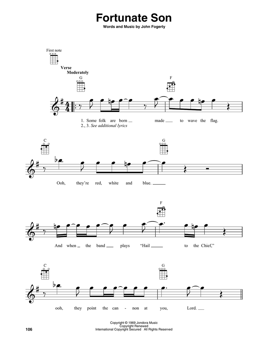 Fortunate Son Baritone Ukulele scores gallery preview page 1