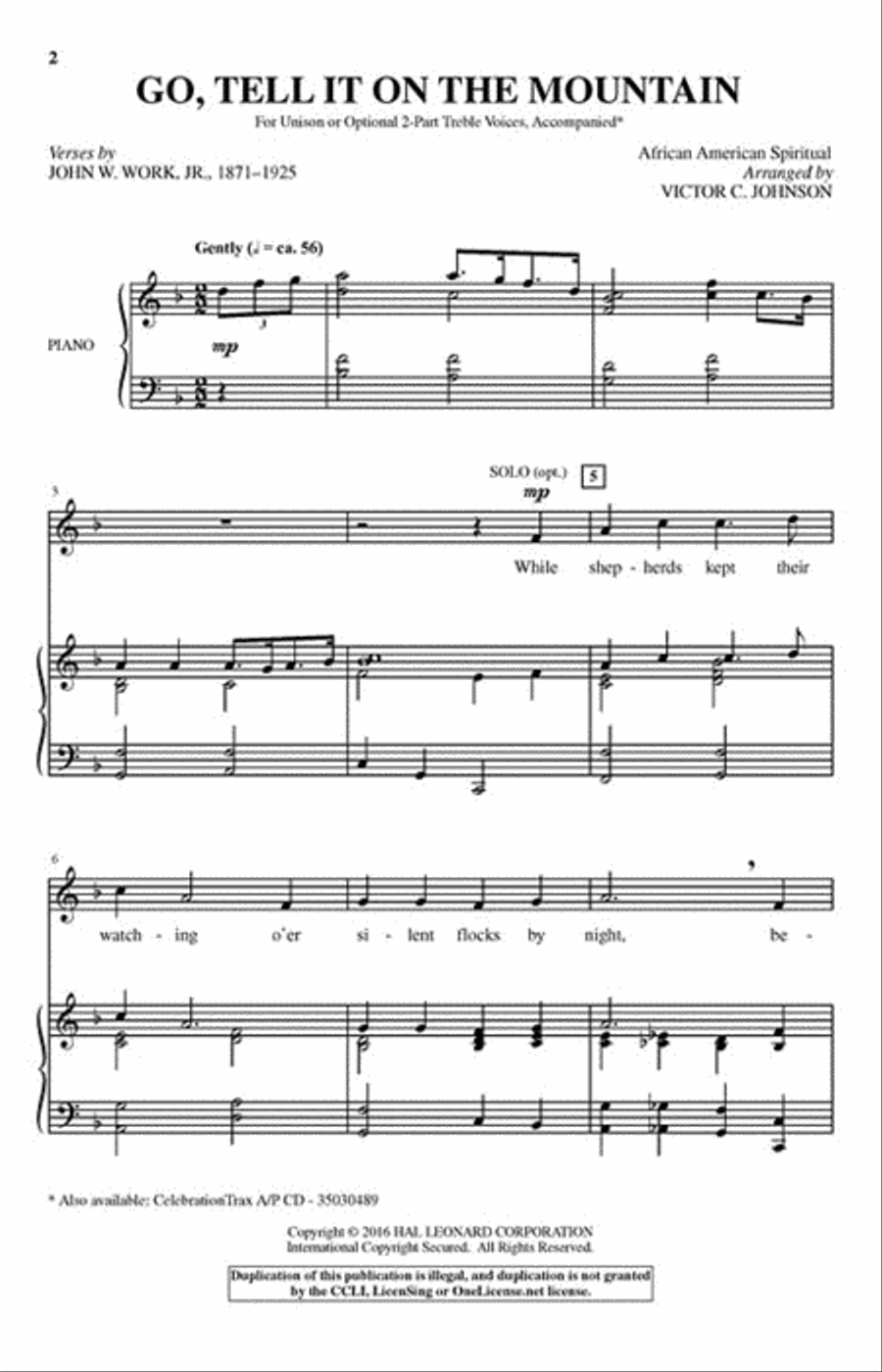 Go, Tell It on the Mountain Unison Choir scores gallery preview page 2