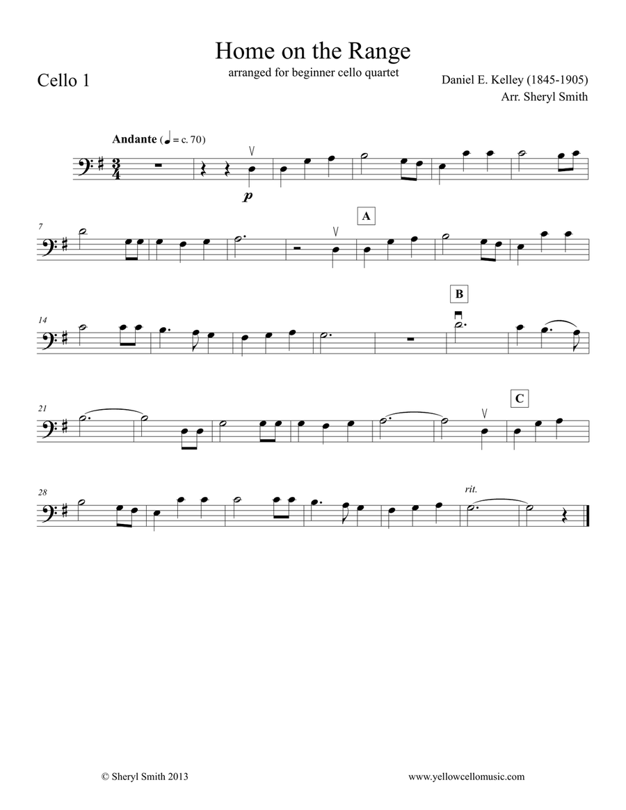 Home on the Range for Beginner Cello Quartet (four cellos) String Orchestra scores gallery preview page 3