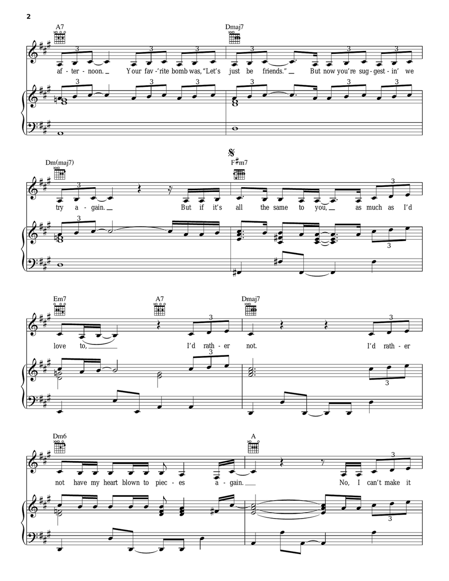 I'd Rather Not Piano, Vocal, Guitar scores gallery preview page 2