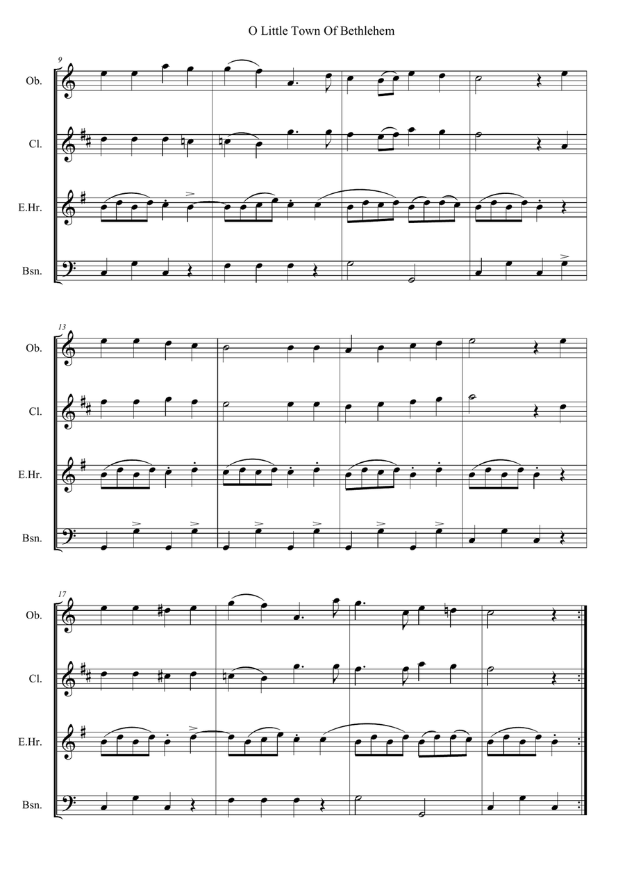 O Little Town Of Bethlehem Woodwind Quartet scores gallery preview page 2