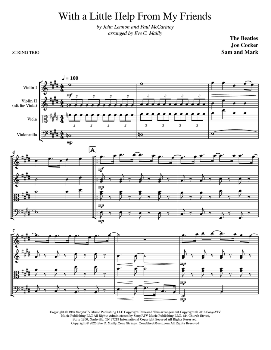 With A Little Help From My Friends String Trio scores gallery preview page 1