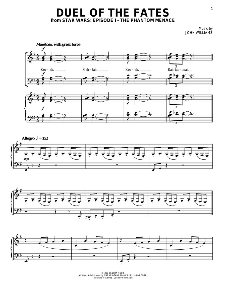 Duel Of The Fates (from Star Wars: The Phantom Menace) Piano, Vocal, Guitar scores gallery preview page 1