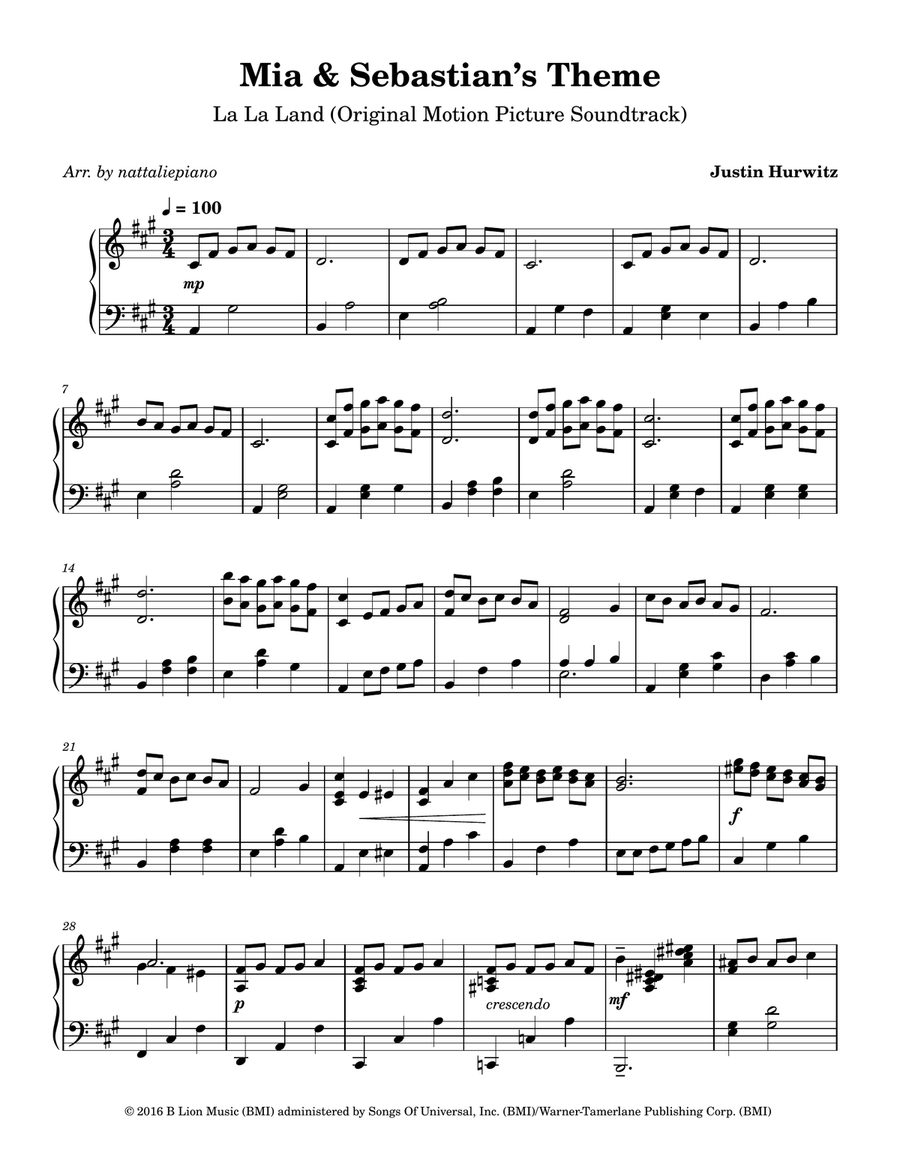 Mia & Sebastian's Theme Piano Solo scores gallery preview page 1