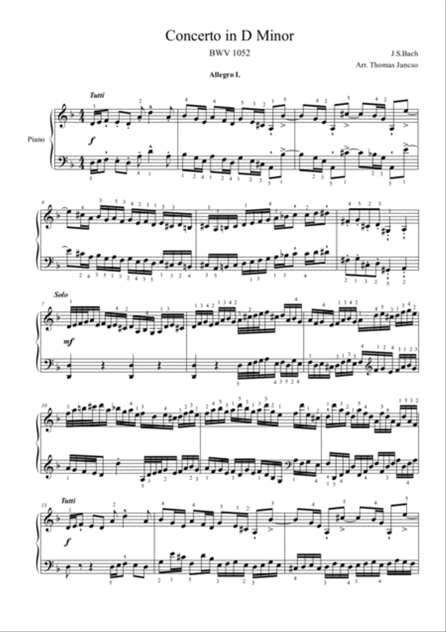 Concerto in D minor, BWV 1052 Piano Solo scores gallery preview page 1
