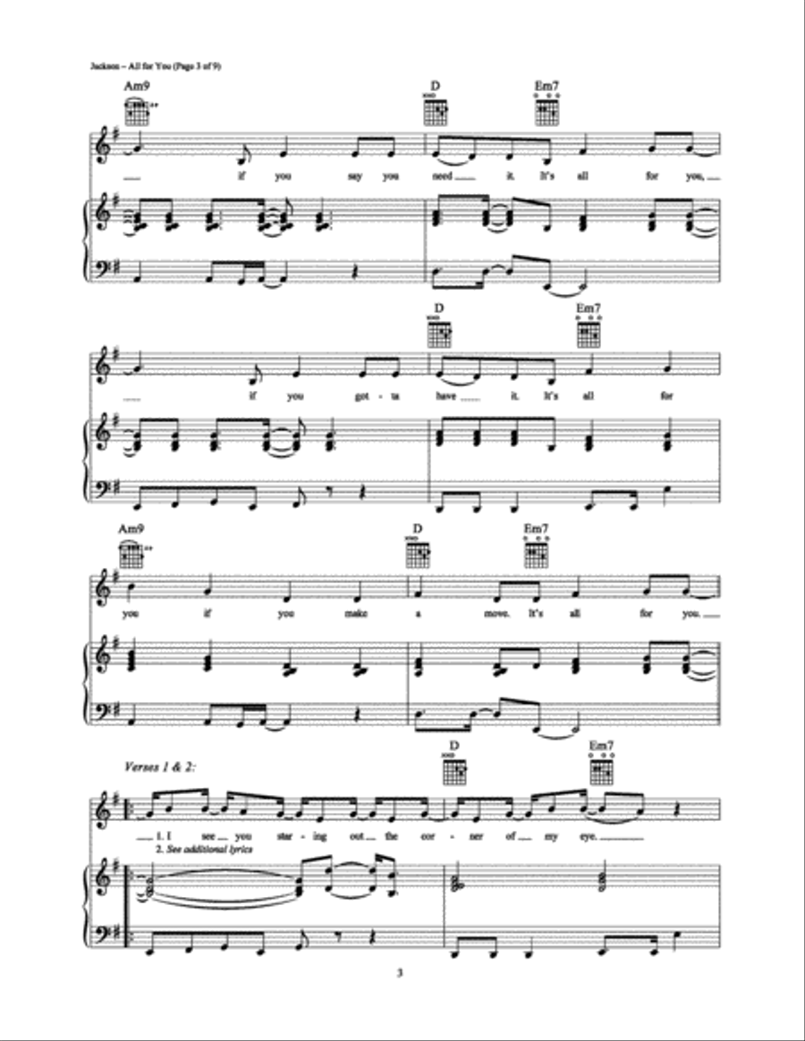 All for You All for You Piano, Vocal, Guitar scores gallery preview page 3