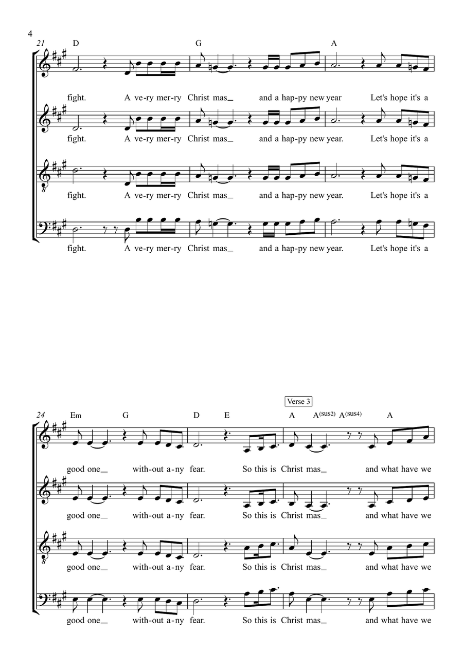 Happy Xmas (War Is Over) Happy Xmas (War Is Over) 4-Part scores gallery preview page 4