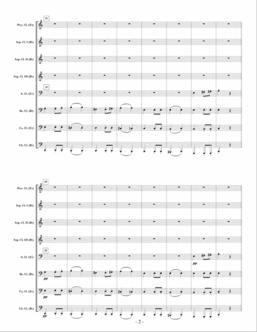 Symphony #7, Movement II [Beethoven] for clarinet choir (full score & set of parts) Clarinet Choir scores gallery preview page 2