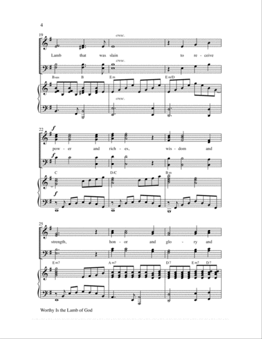 Worthy Is the Lamb of God (Revelation 5:12) 4-Part scores gallery preview page 5