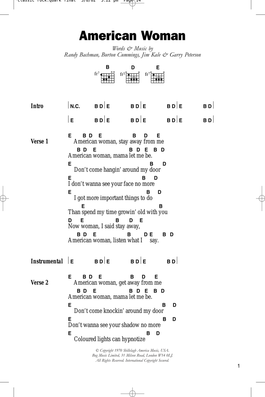 American Woman Guitar scores gallery preview page 1