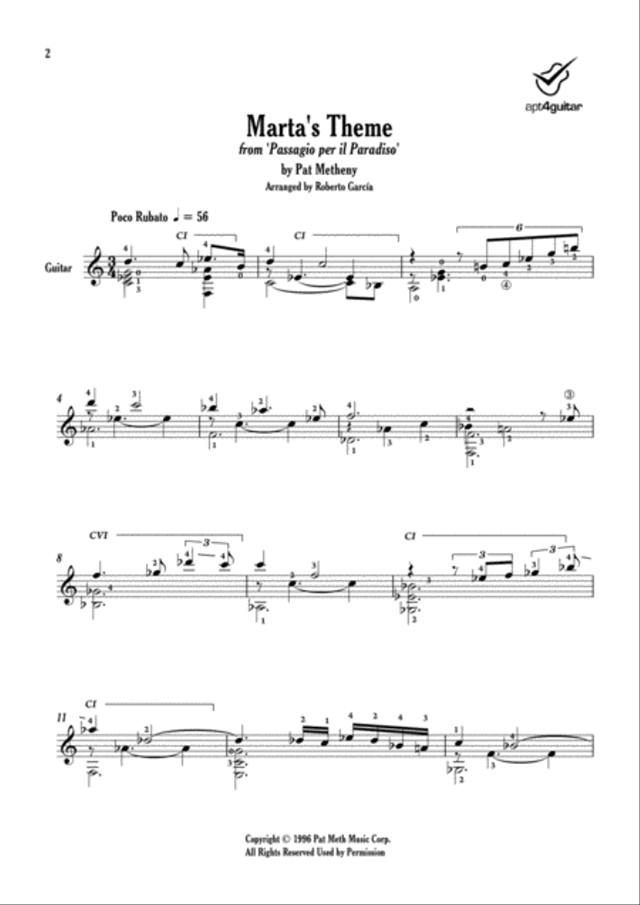 Marta's Theme Electric Guitar scores gallery preview page 2
