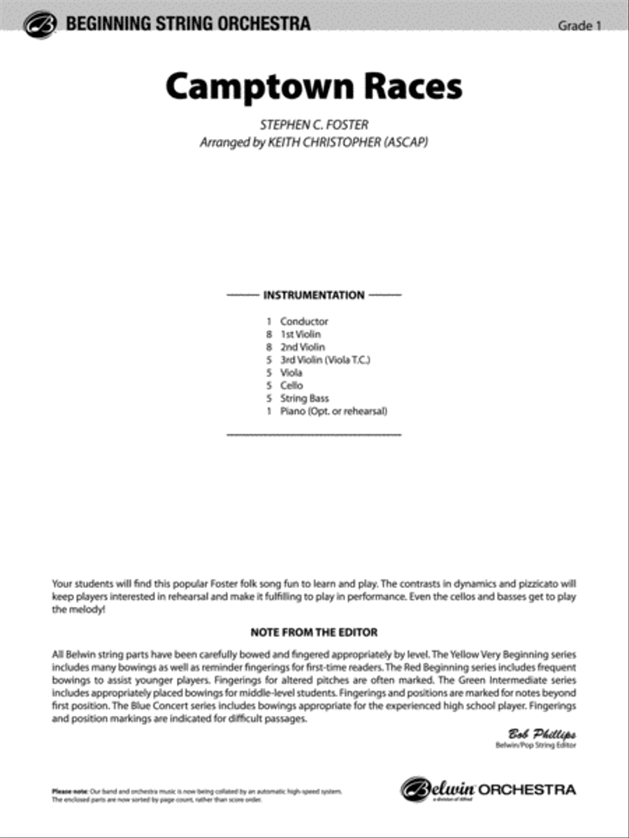 Camptown Races: Score Camptown Races: Score String Orchestra scores gallery preview page 1