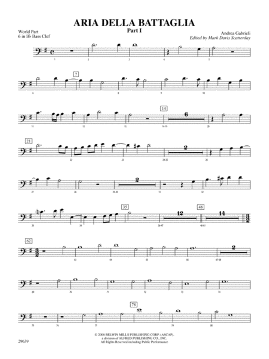 Aria Della Battaglia: (World Part) 6 in Bb Bass Clef Concert Band scores gallery preview page 1