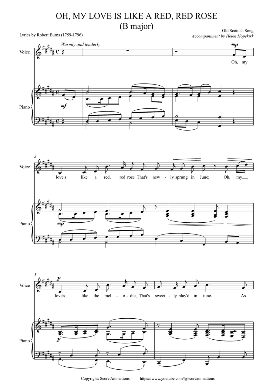 “Oh, My Love Is Like A Red, Red Rose“ in B major Voice scores gallery preview page 1