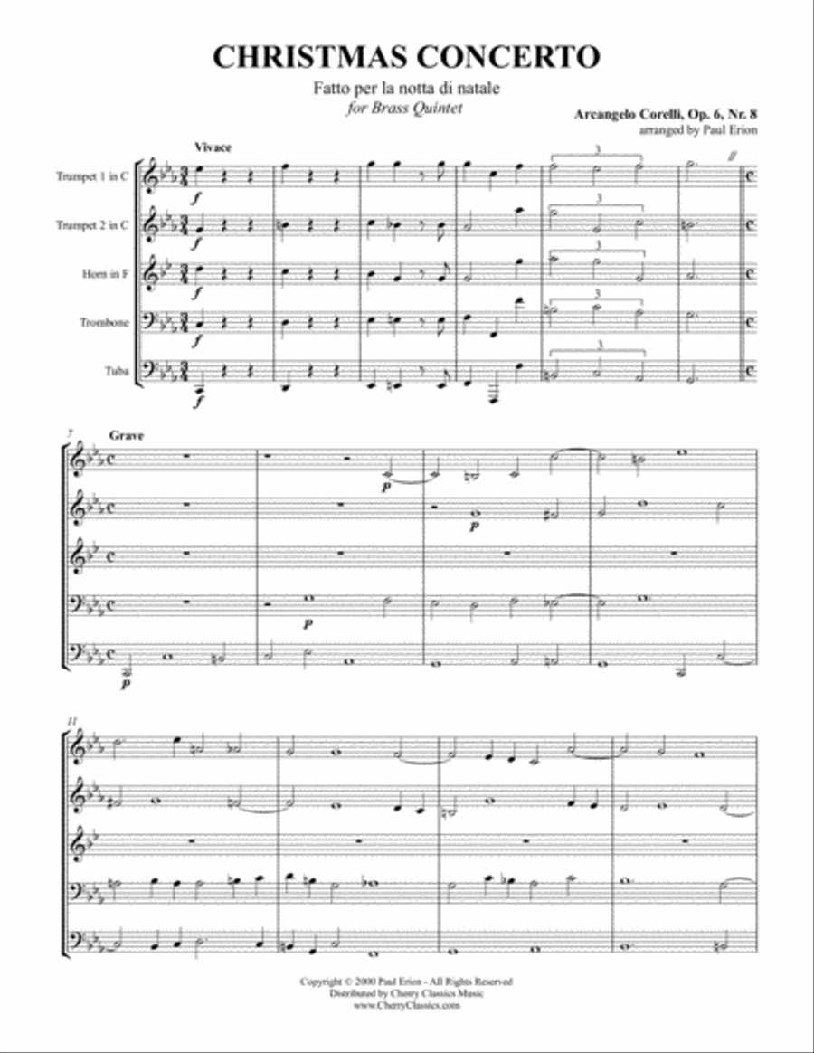 Christmas Concerto Op. 6, No. 8 for Brass Quintet Brass Quintet scores gallery preview page 2