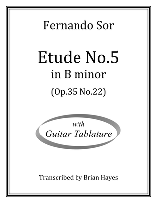 Book cover for Fernando Sor - Study No.5 in B minor (Op.35 No.22) (with Tablature)