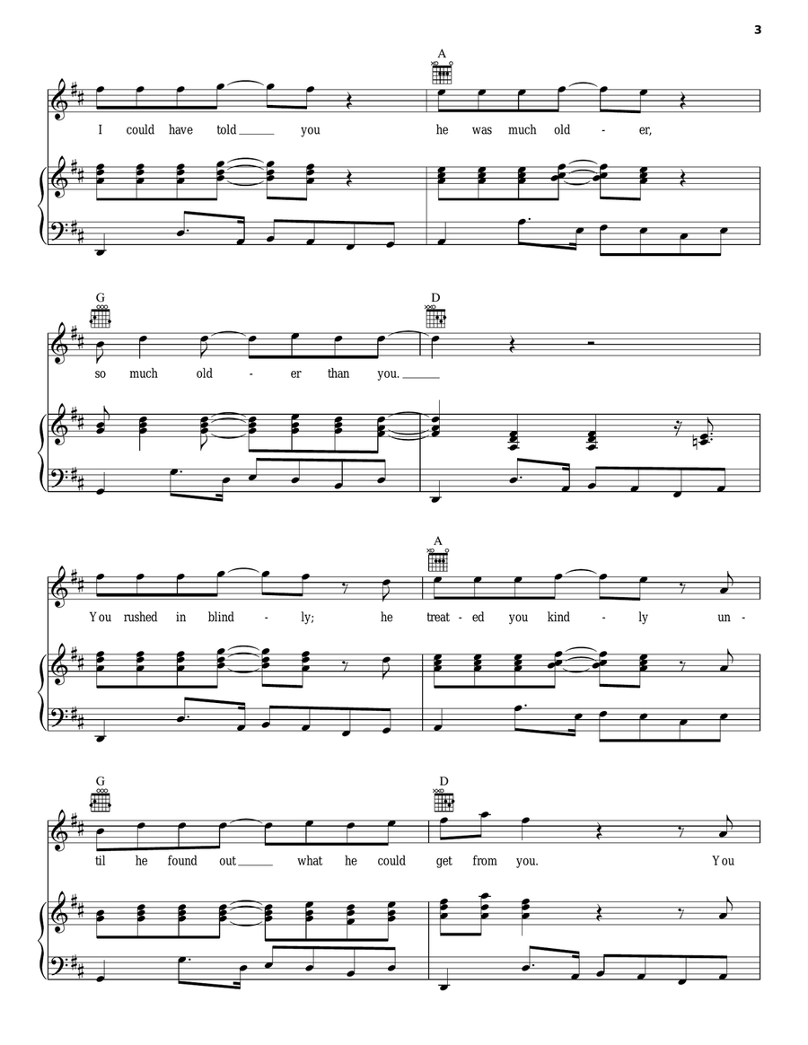 Dear Eloise Piano, Vocal, Guitar scores gallery preview page 3