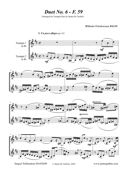 WF Bach: Duet No. 6 for Trumpet Duo image number null