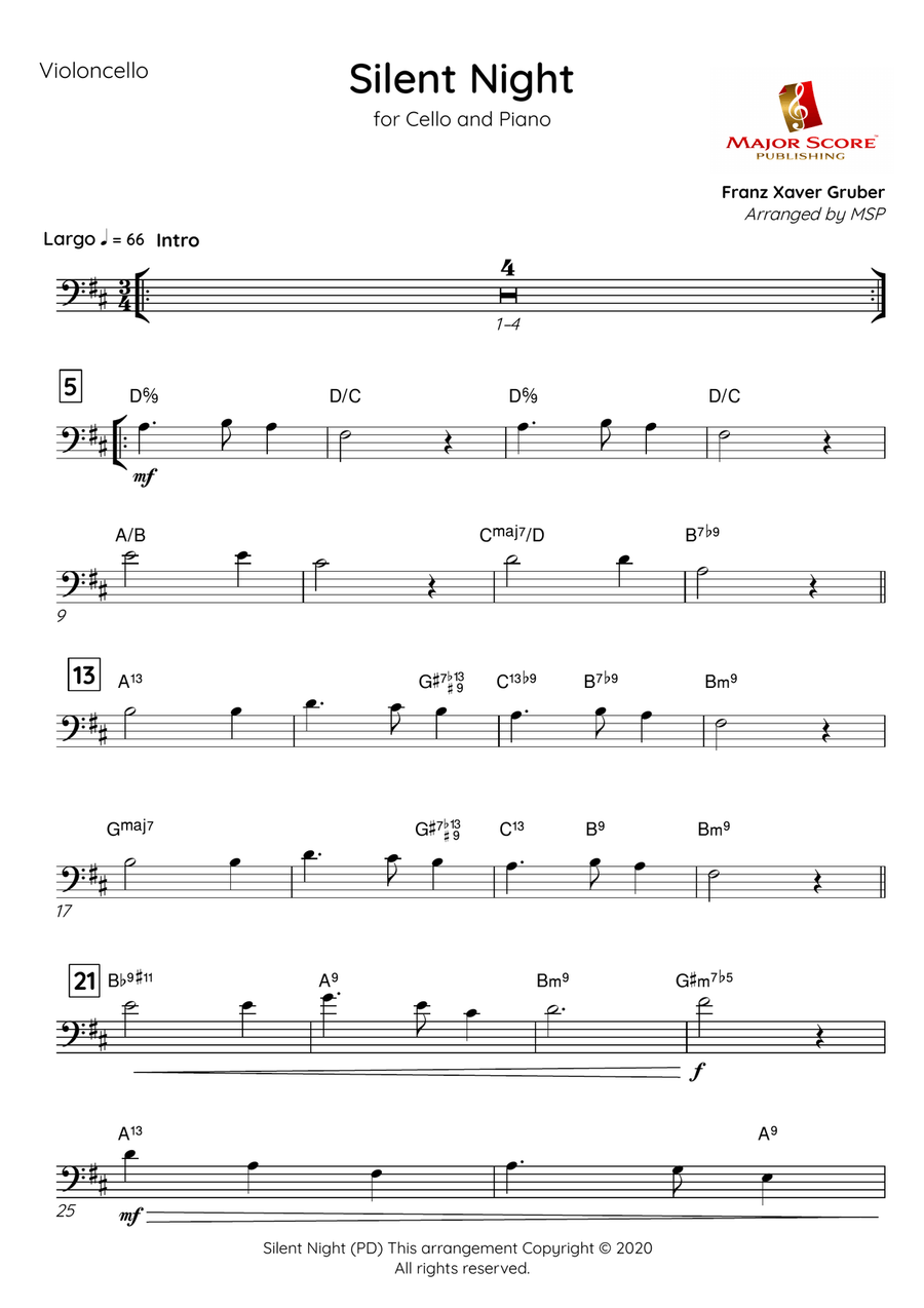 Silent Night | Cello & Piano (D) Piano scores gallery preview page 2
