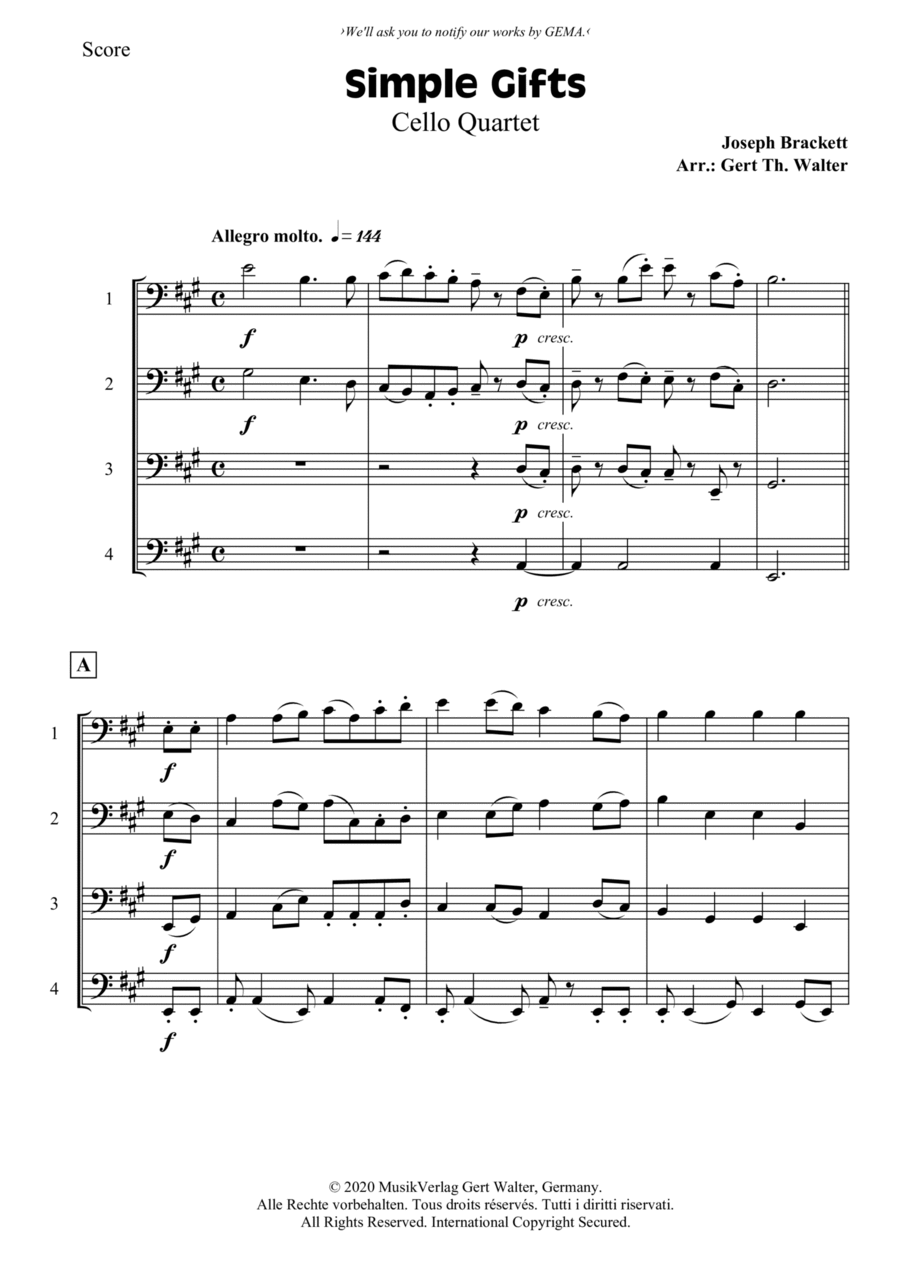 Simple Gifts String Quartet scores gallery preview page 1