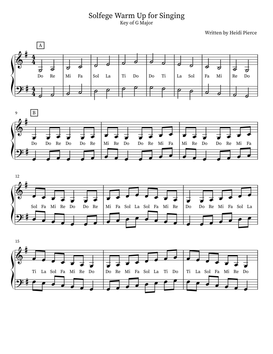 Solfege Warm Up for Singing- Key of G Major