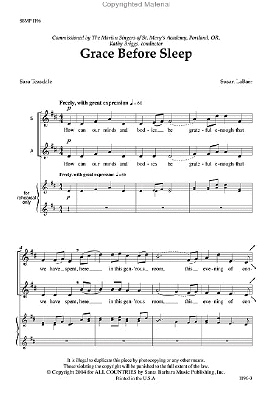 Grace Before Sleep - SSAA Octavo SSAA scores gallery preview page 2