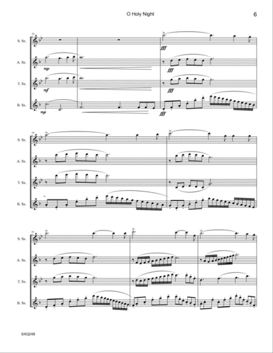 O HOLY NIGHT - unaccompanied SAXOPHONE QUARTET (SATB or AATB) Saxophone Quartet scores gallery preview page 6