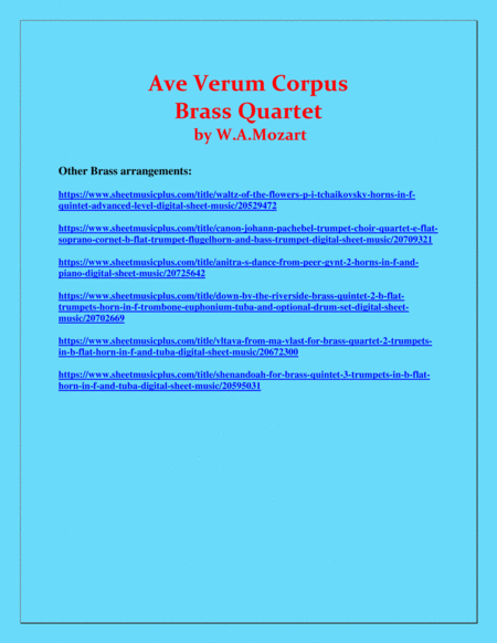 Ave Verum Corpus - Brass Quartet - Intermediate level image number null