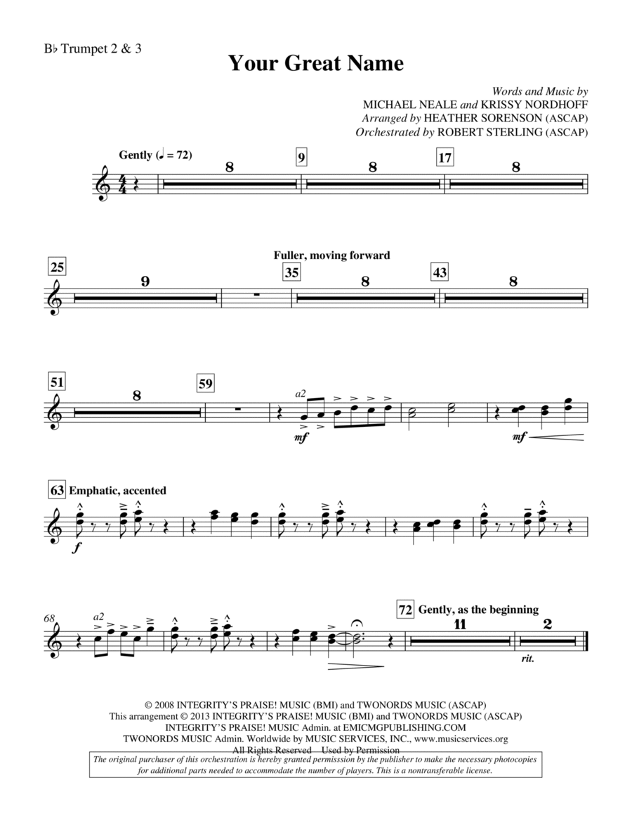 Your Great Name - Bb Trumpet 2,3 Choir scores gallery preview page 1
