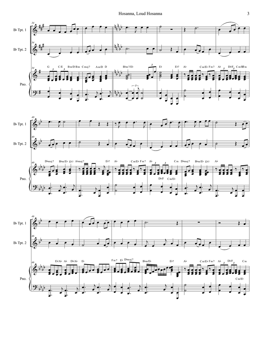 Hosanna, Loud Hosanna (Duet for Bb-Trumpet - Piano accompaniment) Trumpet Duet scores gallery preview page 3