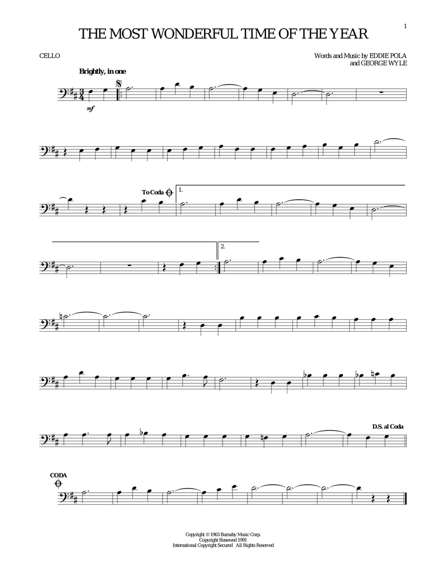 The Most Wonderful Time Of The Year Cello Solo scores gallery preview page 1