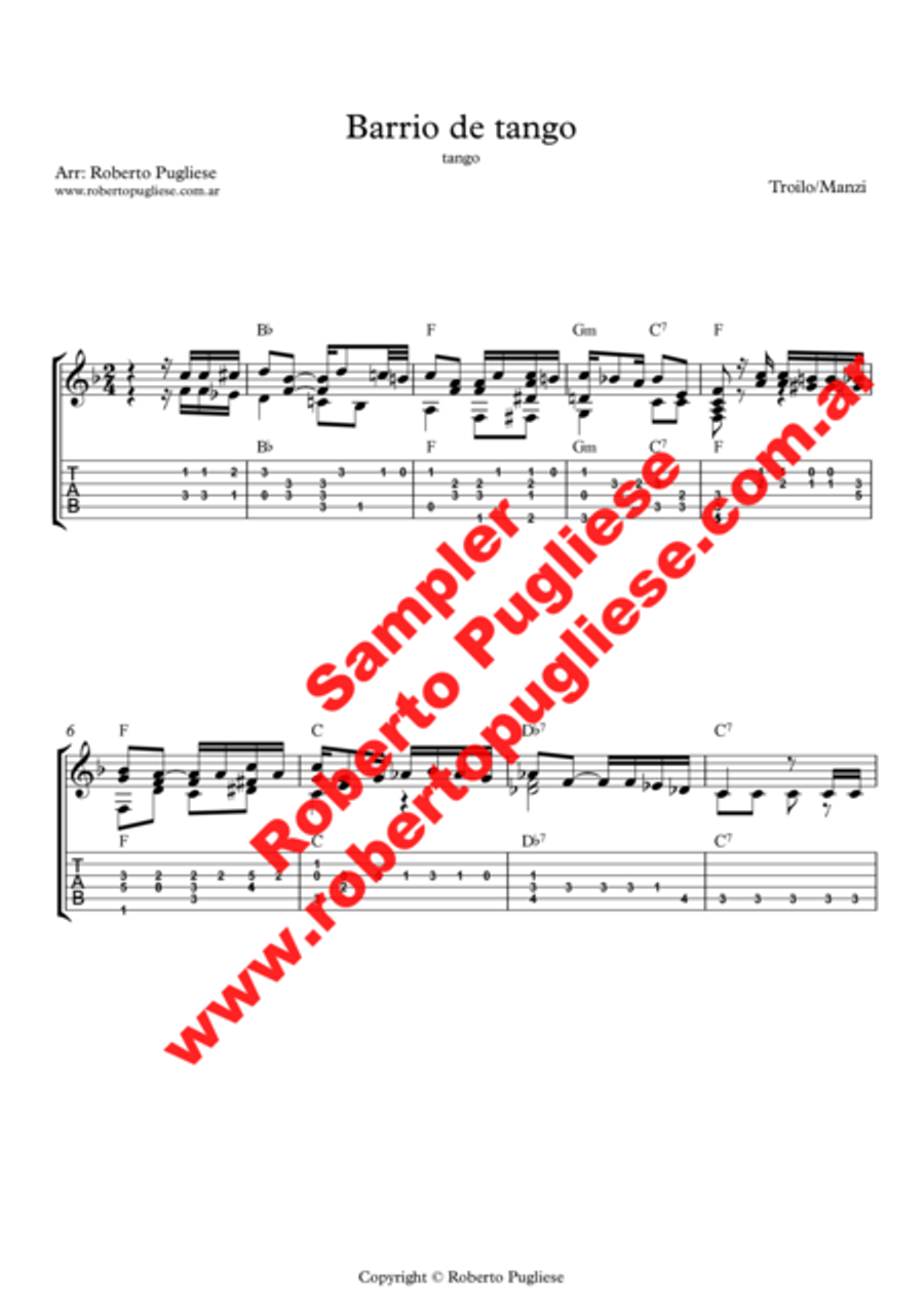Barrio de tango - Tango (Troilo - Manzi) Classical Guitar scores gallery preview page 4