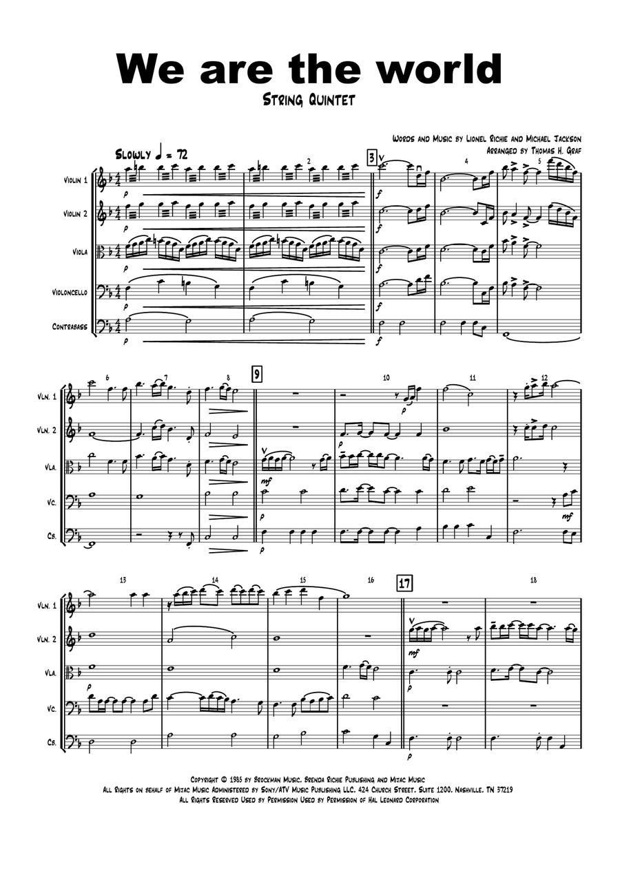 We Are The World String Orchestra scores gallery preview page 1