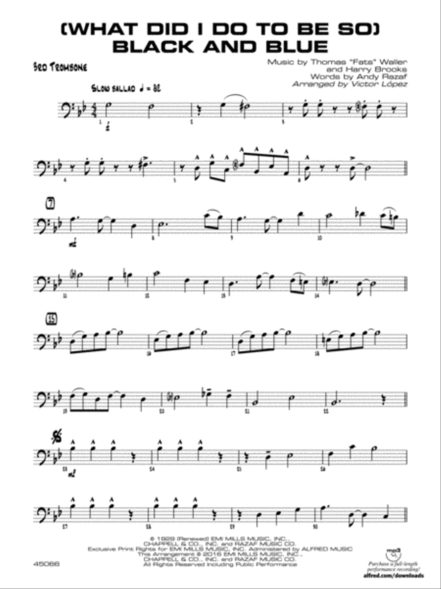 (What Did I Do to Be So) Black and Blue: 3rd Trombone Jazz Ensemble scores gallery preview page 1