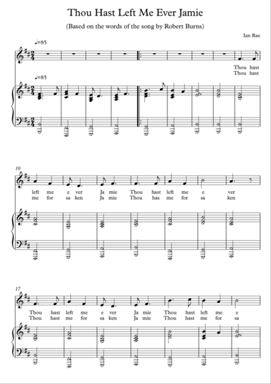 Robert Burns Song - Thou Hast Left Me Ever Jamie Voice scores gallery preview page 1