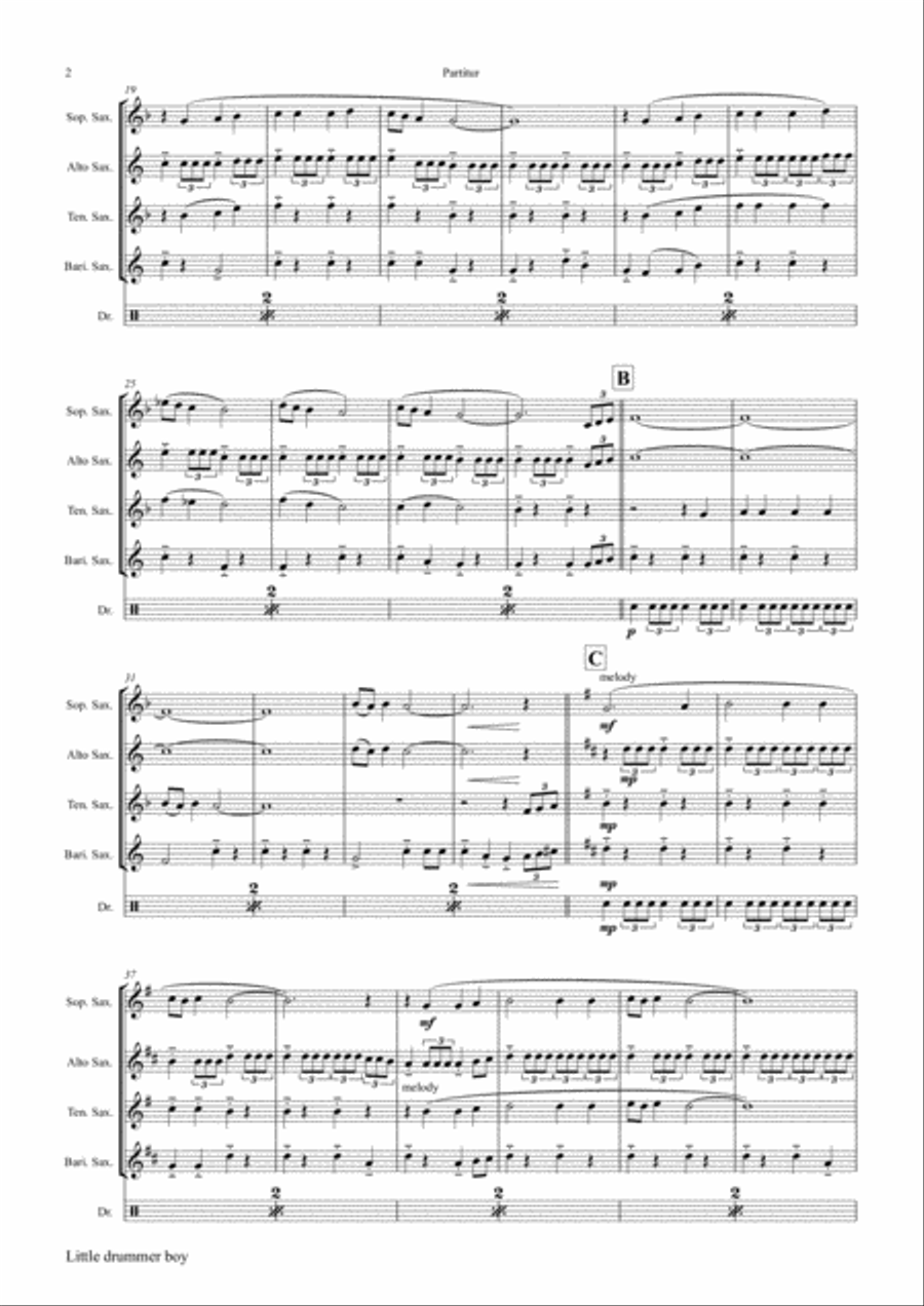 The Little Drummer Boy Saxophone Quartet scores gallery preview page 2