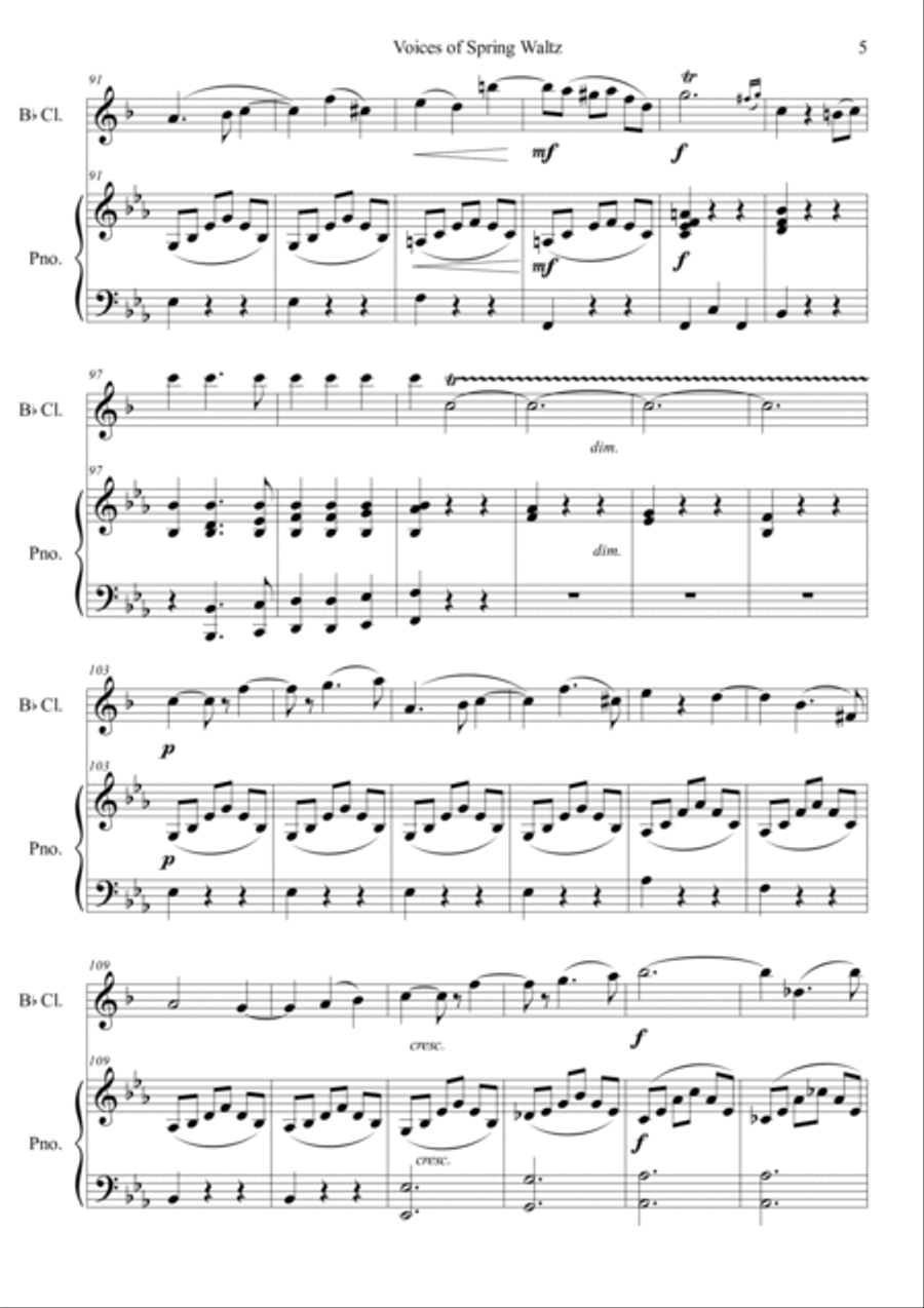 Voice of Spring Waltz Clarinet Solo scores gallery preview page 5