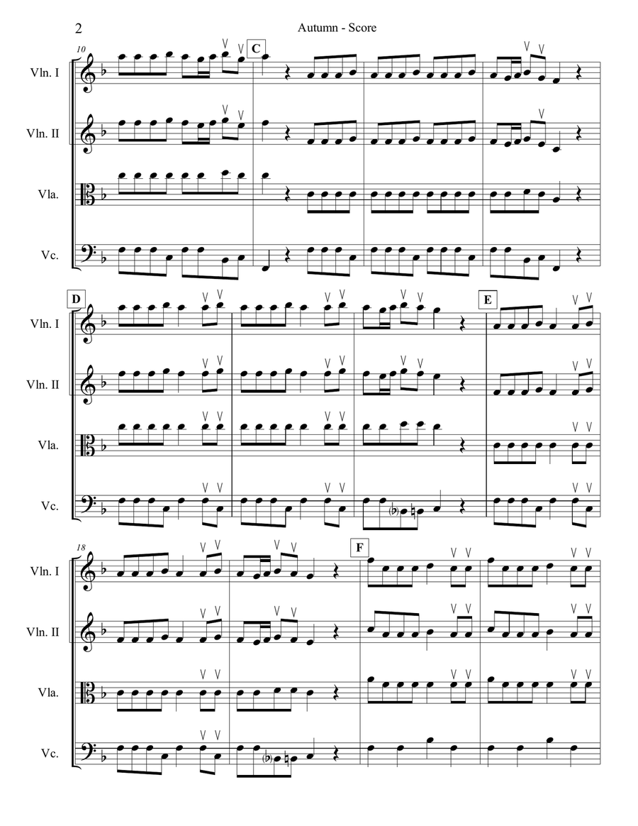 Vivaldi Autumn (Allegro) for String Quartet String Quartet scores gallery preview page 2