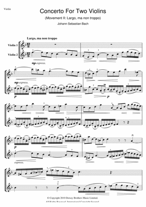 Book cover for Concerto for Two Violins (2nd Movement: Largo ma non Troppo)