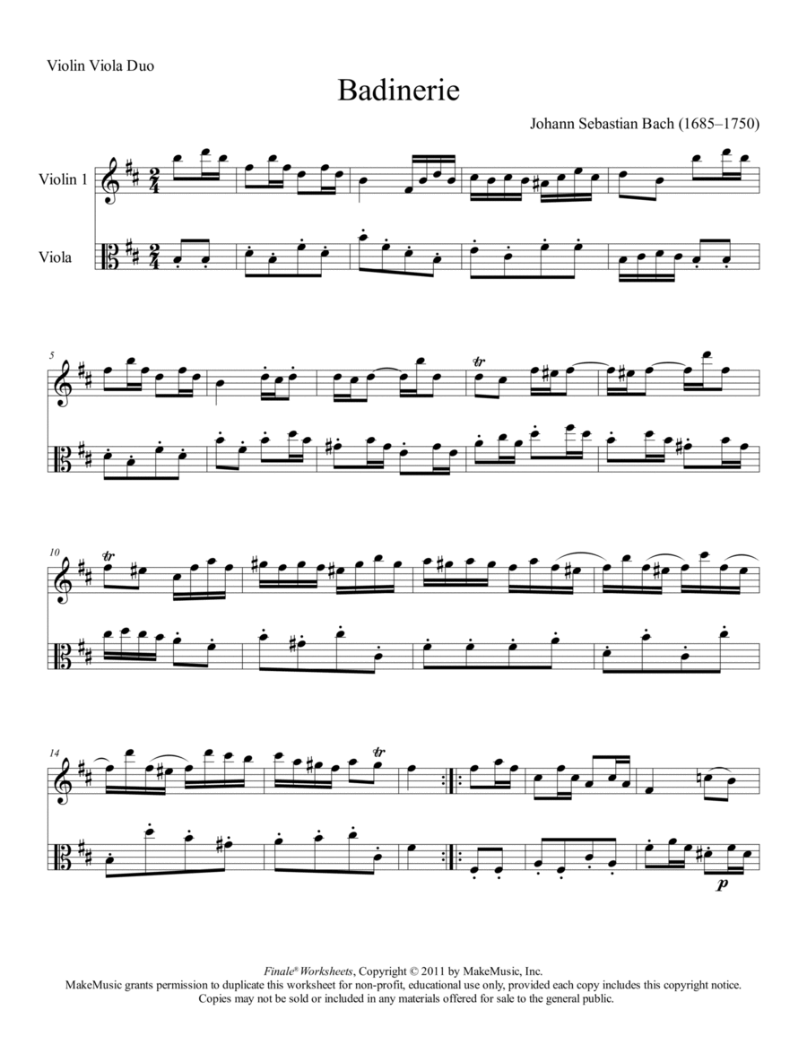 Johann Sebastian Bach - Badinerie for violin and viola