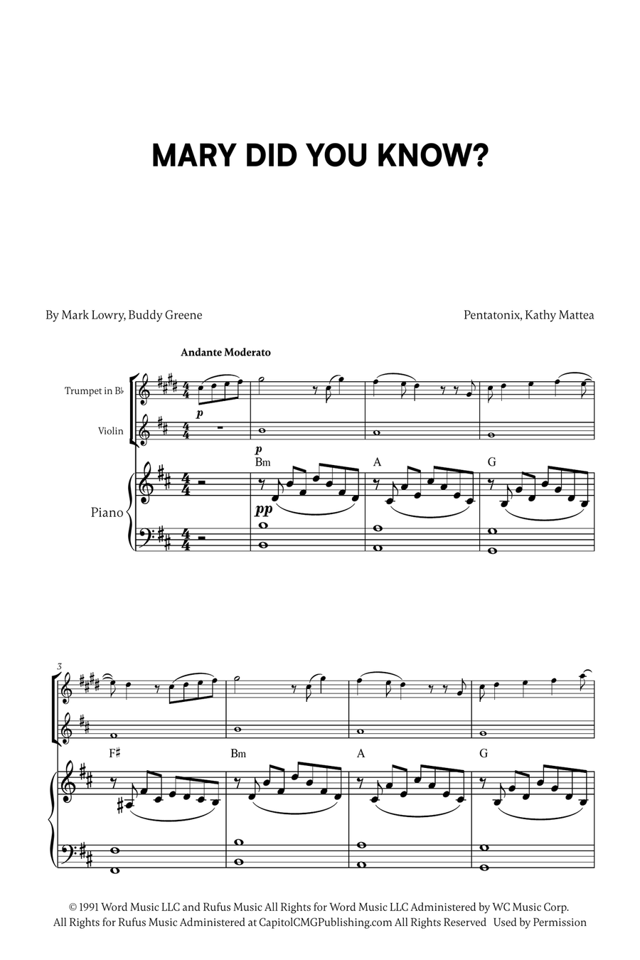 Mary, Did You Know? B-Flat Trumpet scores gallery preview page 1