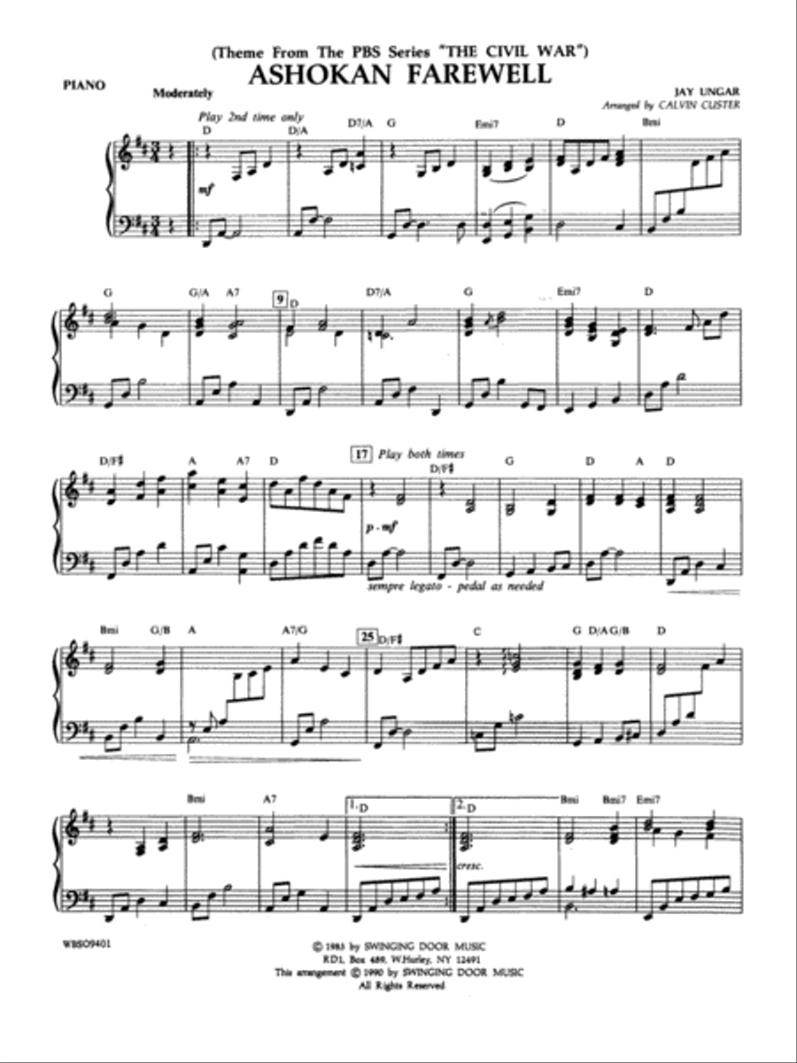 Ashokan Farewell (from "The Civil War"): Piano Accompaniment