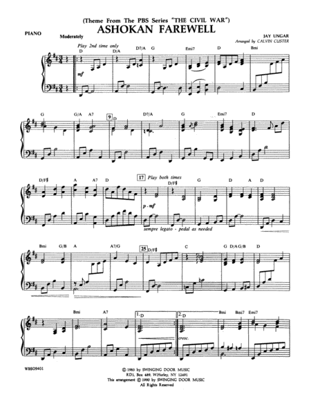 Ashokan Farewell (from "The Civil War"): Piano Accompaniment